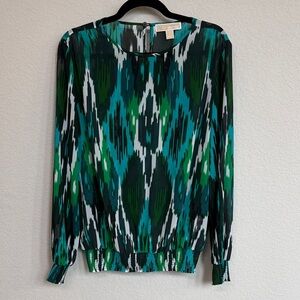Michael Kors Green Ikat Patterned Women's Top